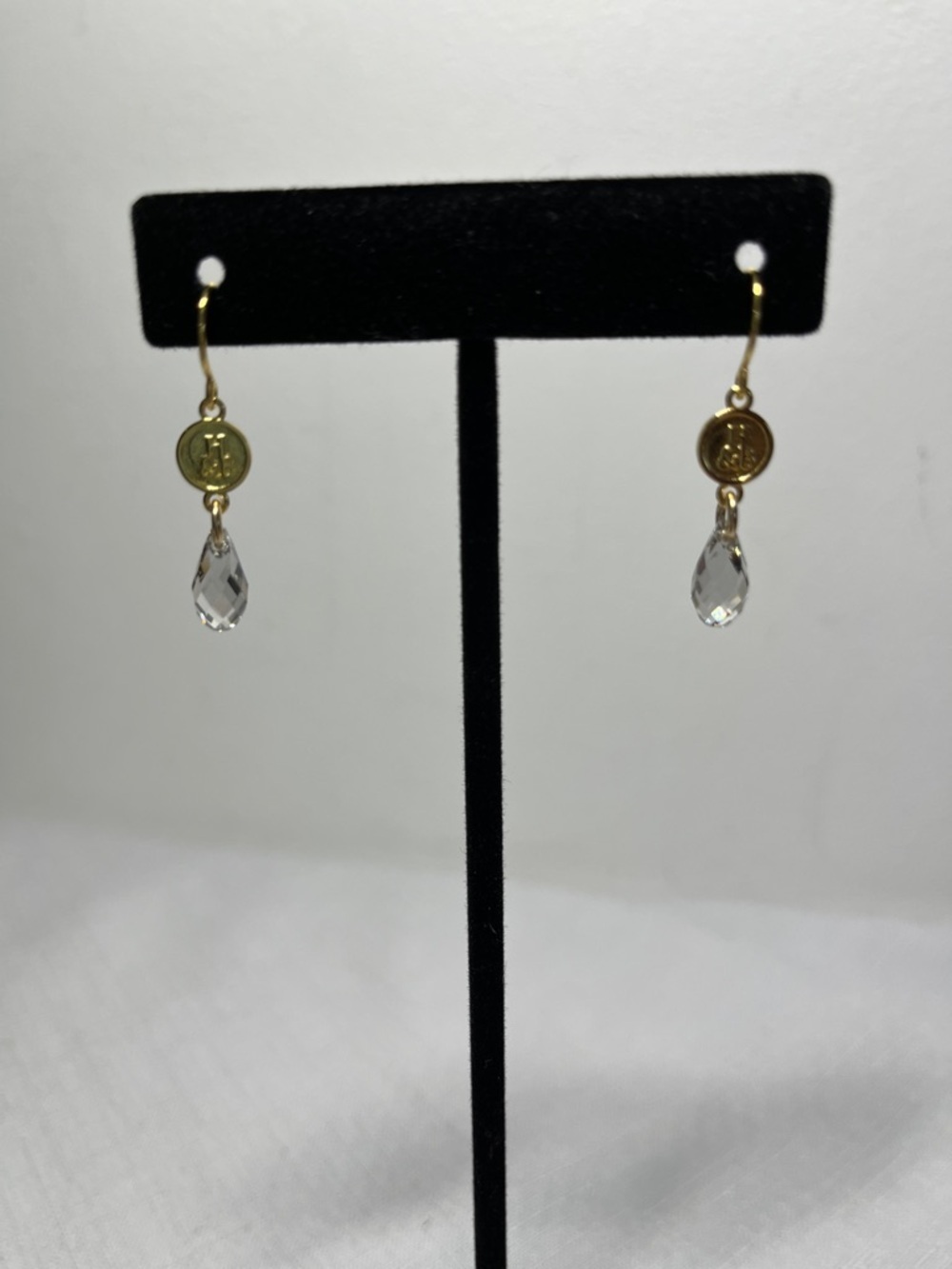 New Hillberg & Berk Gold Plated 925 Teardrop Swarovski Crystal Dangle Earrings